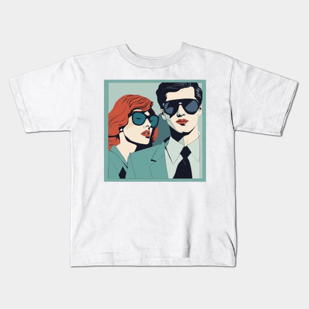 Sunnies Selfies Fashionable Frames Artful Couple Patrick Nagel Art Deco Kids T-Shirt by di-age7